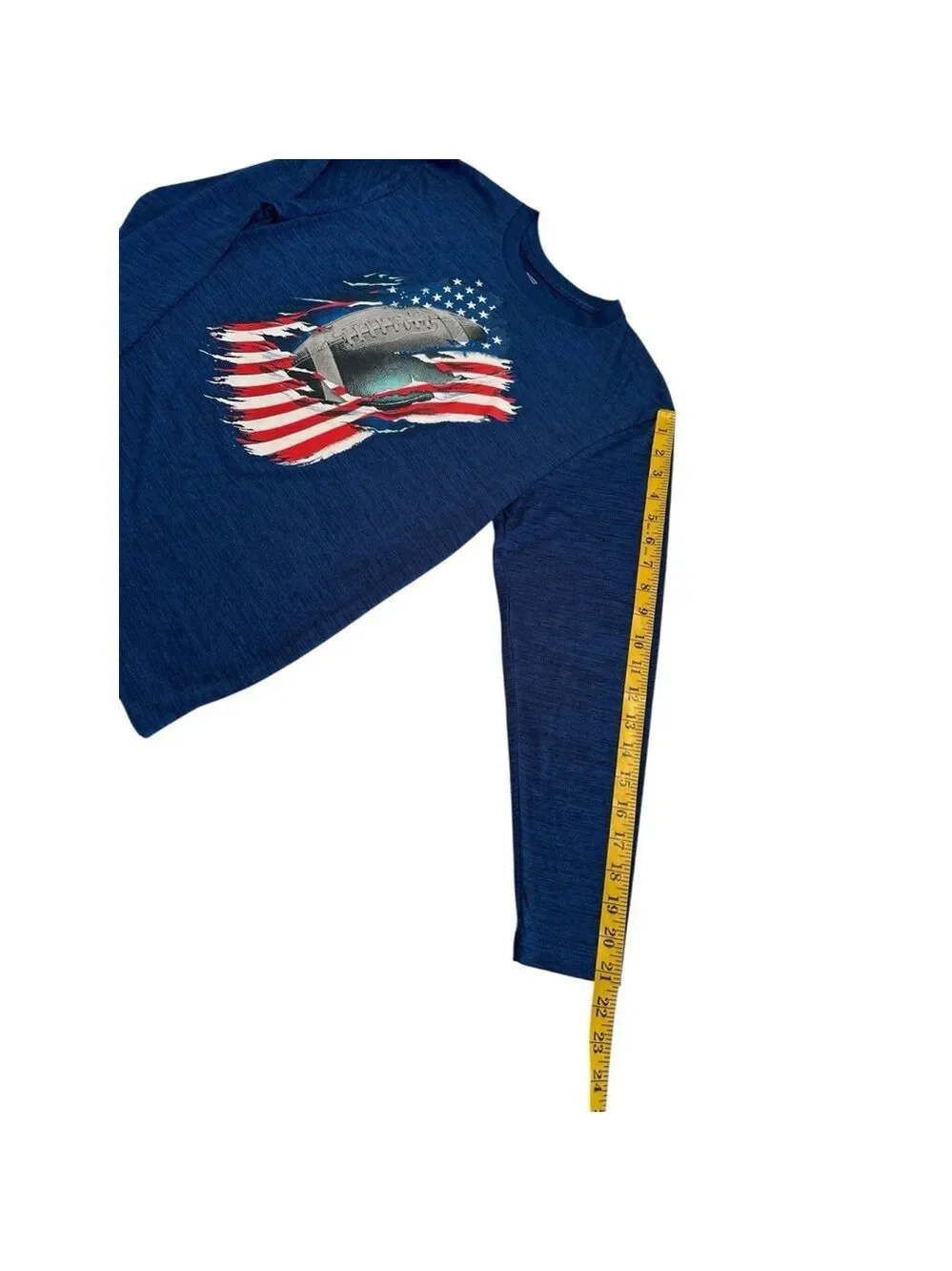 Tek Gear Boys XL Football Tee Shirt Blue Graphic Print USA Long Sleeve T-Shirt